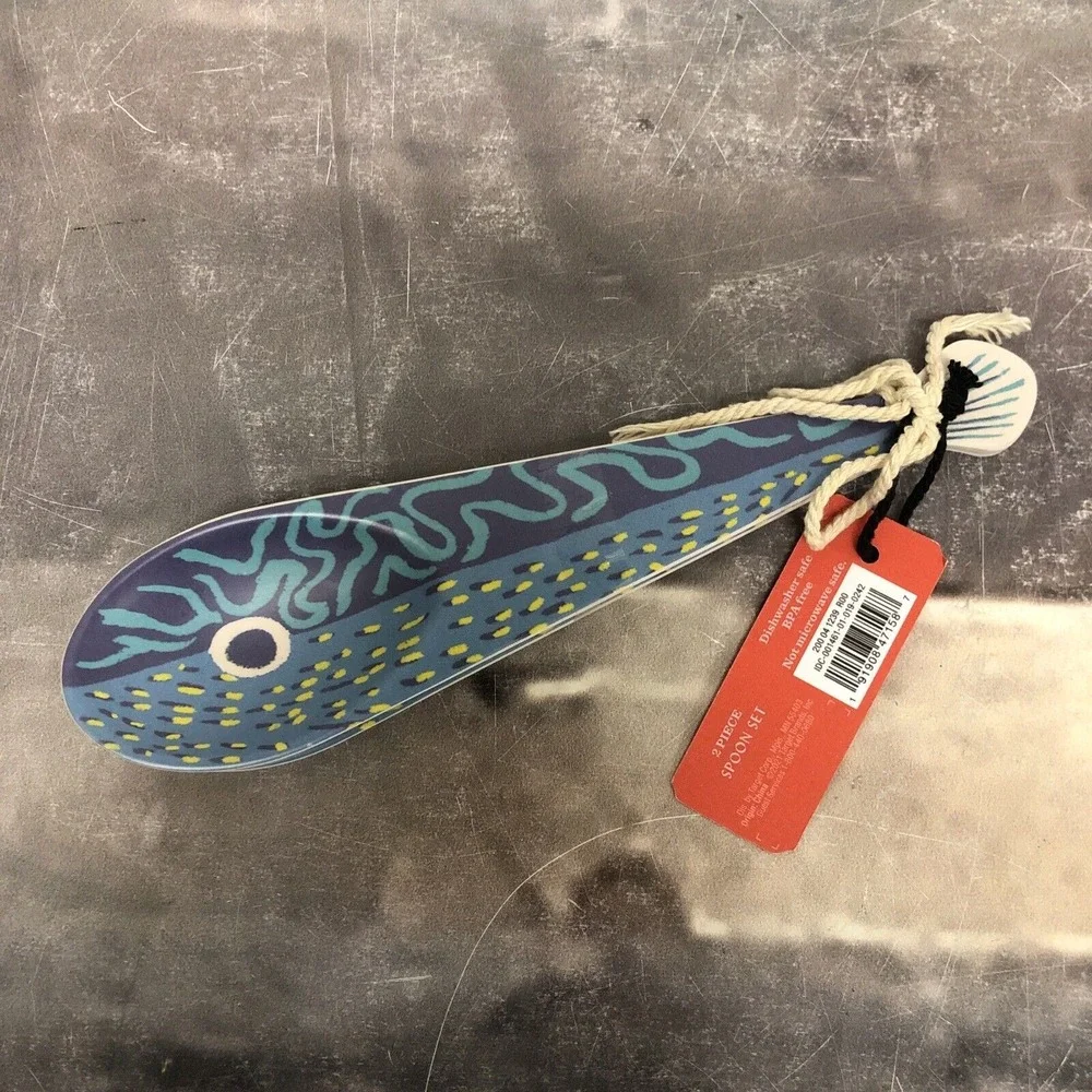 Opalhouse melamine 2pc‎ fish Pattern spoon set NWT Kitchenware